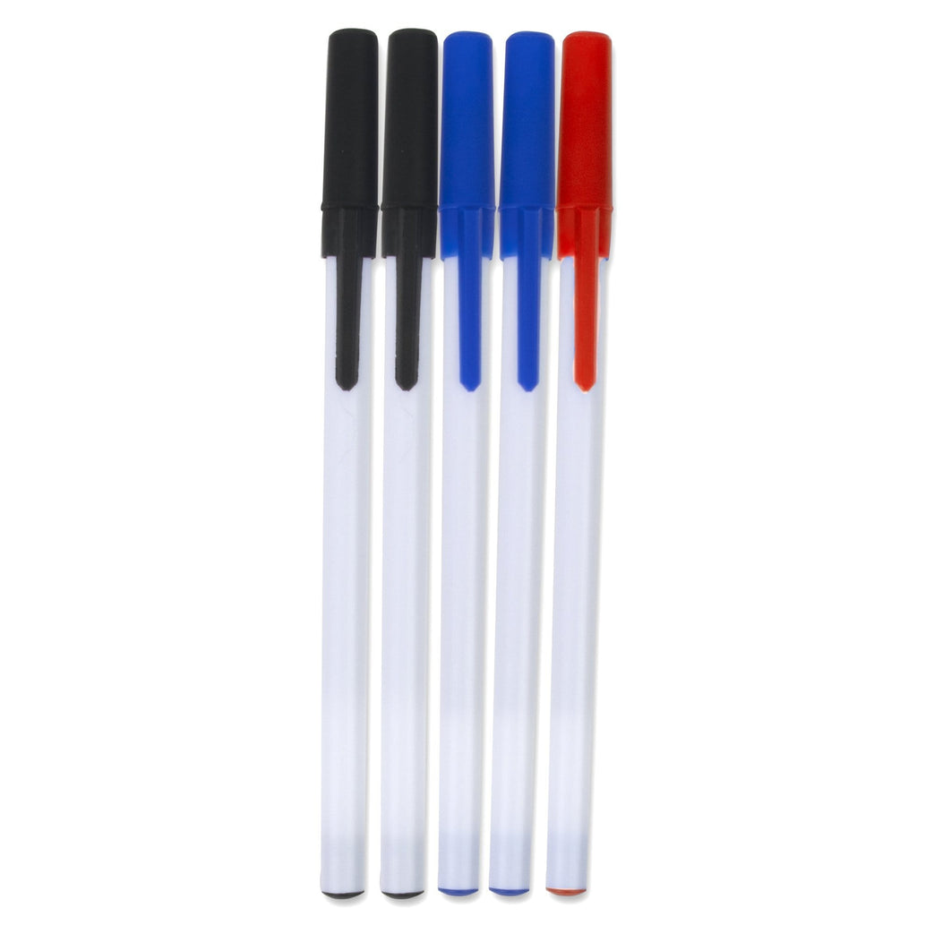 Ballpoint Pens 5-Pack,2 Black, 2 Blue & 1 Red refill Per Pack