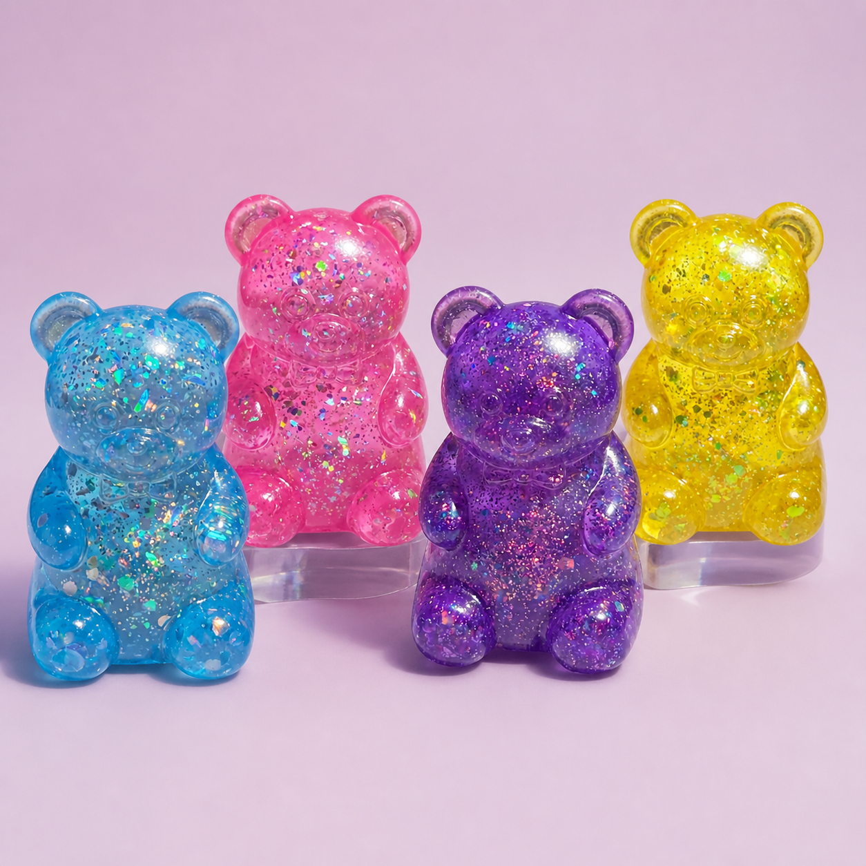 Four-Colour Glitter Gummy Bear TPR Sensory Squeeze Toy – 8 × 5 cm