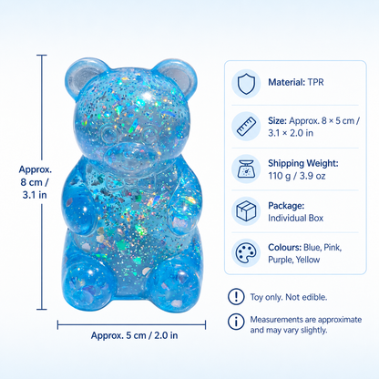 Four-Colour Glitter Gummy Bear TPR Sensory Squeeze Toy – 8 × 5 cm