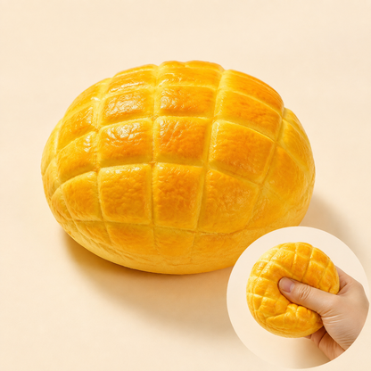 Pineapple bun crunchy squishy toy with squeeze demonstration