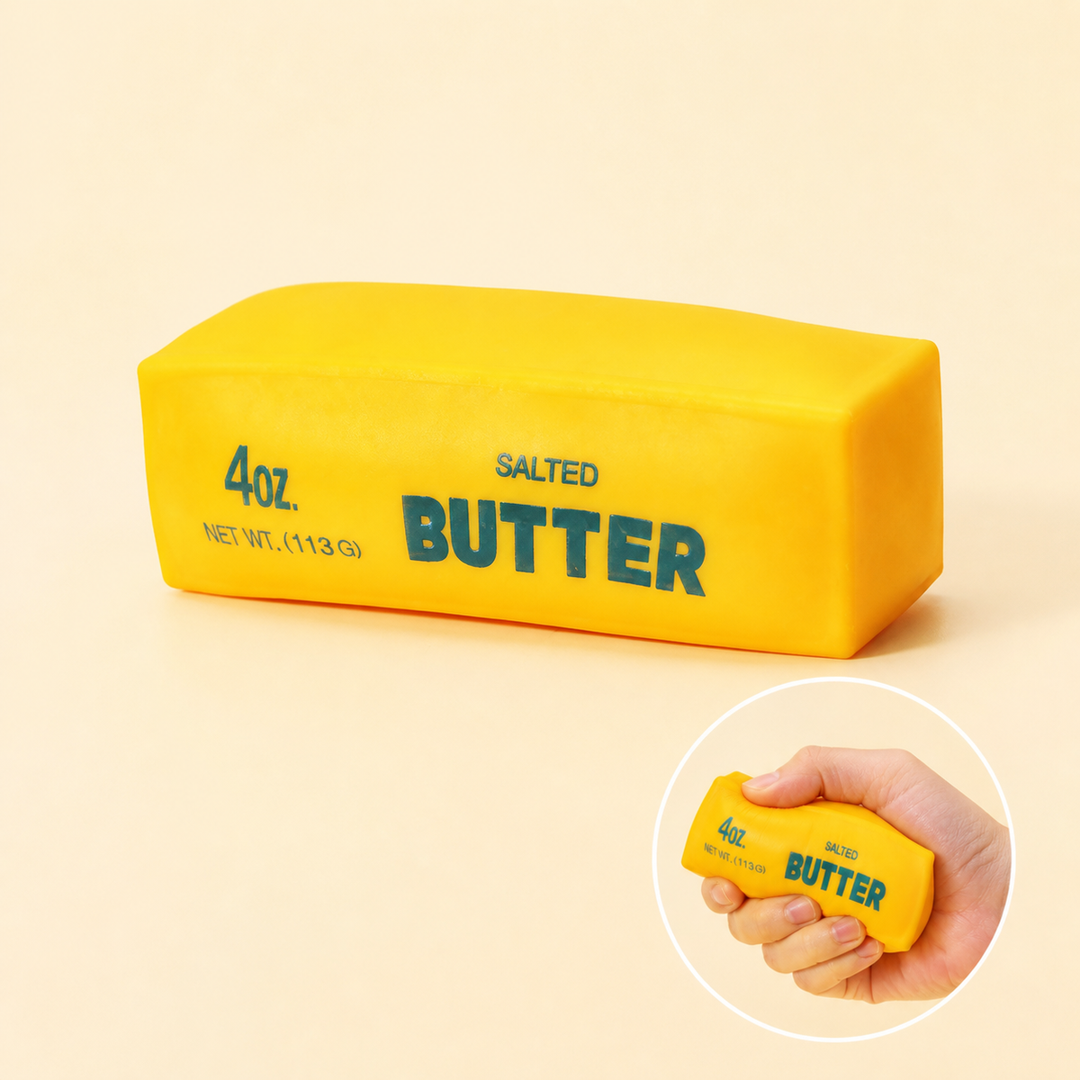 Yellow Butter Bar Crunchy Squishy — single toy with squeeze inset