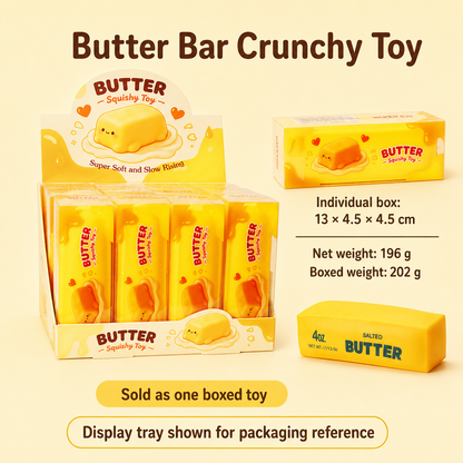 Yellow Butter Bar Crunchy Squishy — dimensions and packaging