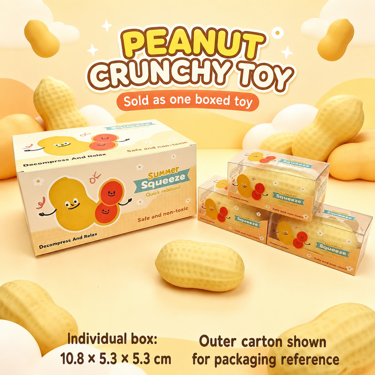 Tan Peanut Crunchy Squishy — individual box and packaging reference