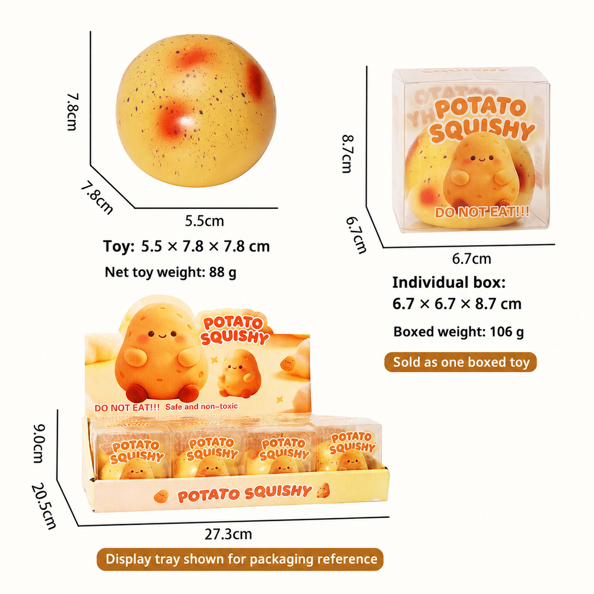 Potato toy net weight and individual packaging dimensions