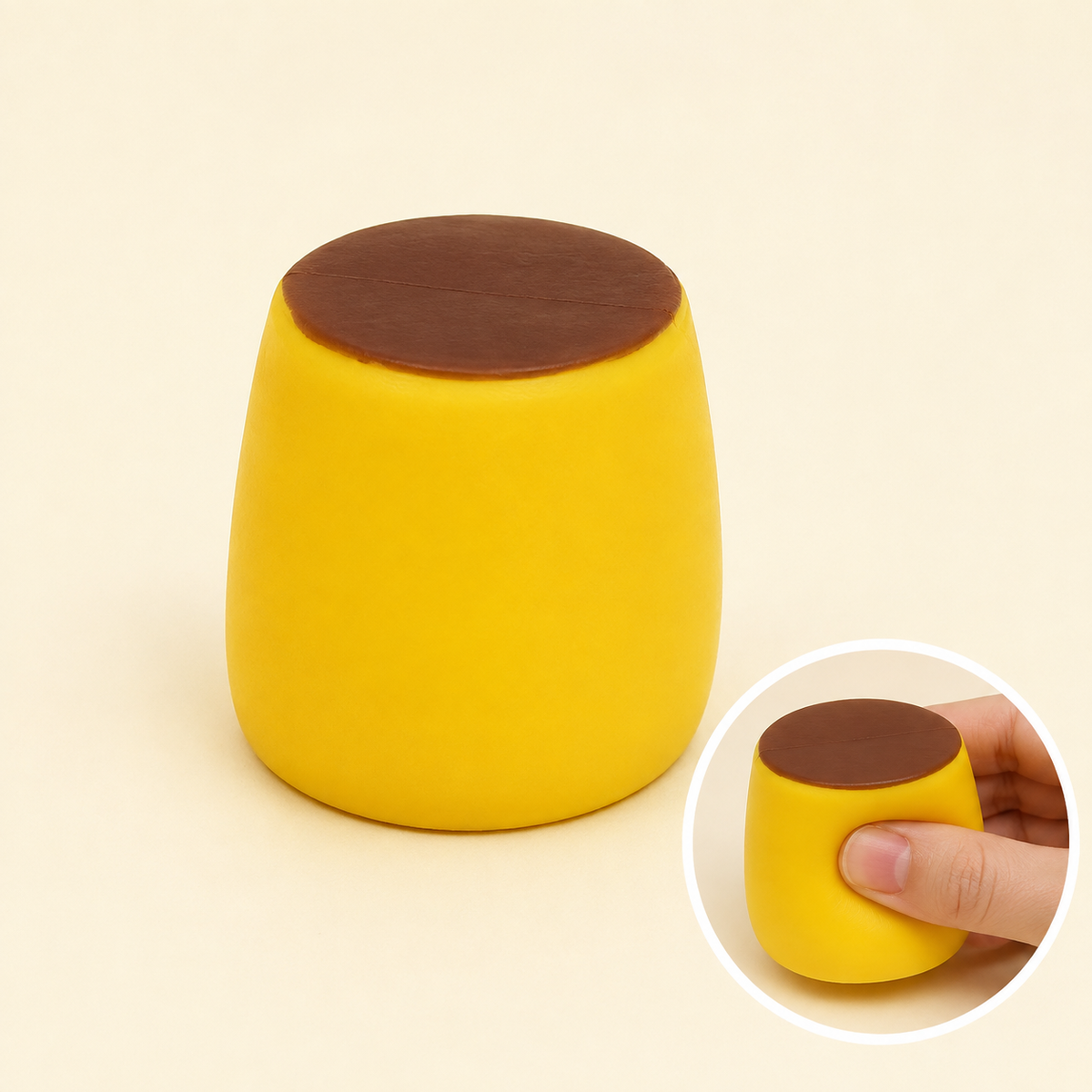Yellow Pudding Crunchy Squishy — single toy with squeeze inset