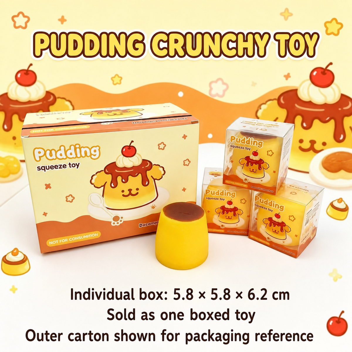Yellow Pudding Crunchy Squishy — individual box and packaging reference
