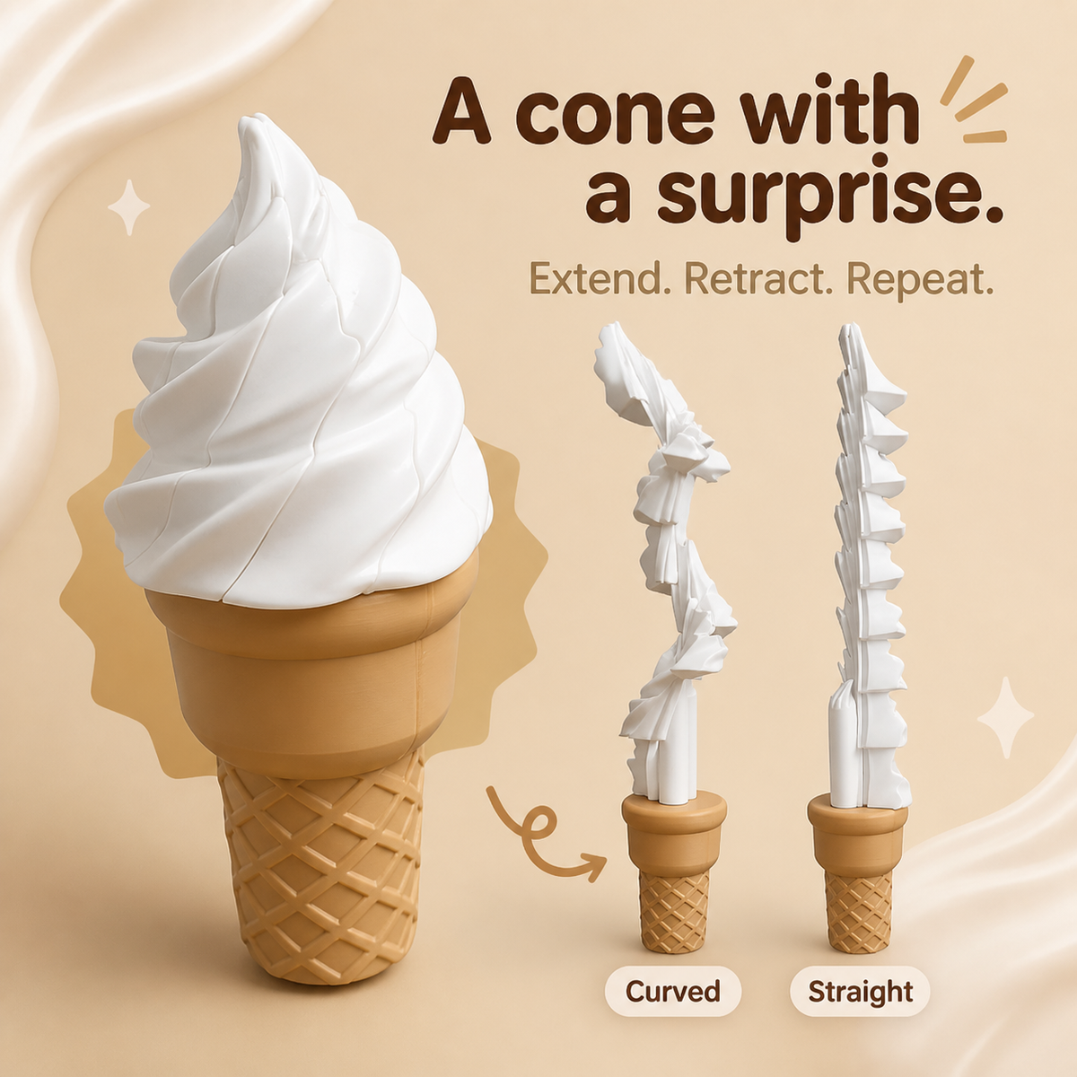 Curved and straight ice cream retractable toys