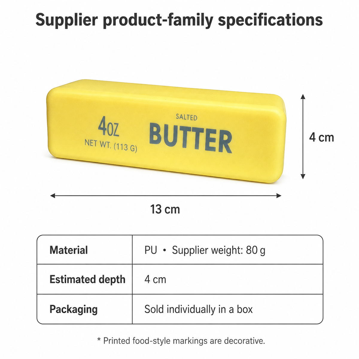 Yellow crispy butter PU squishy — spec
