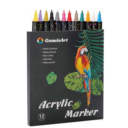 12 Colors Acrylic Paint Pens Dual Tip