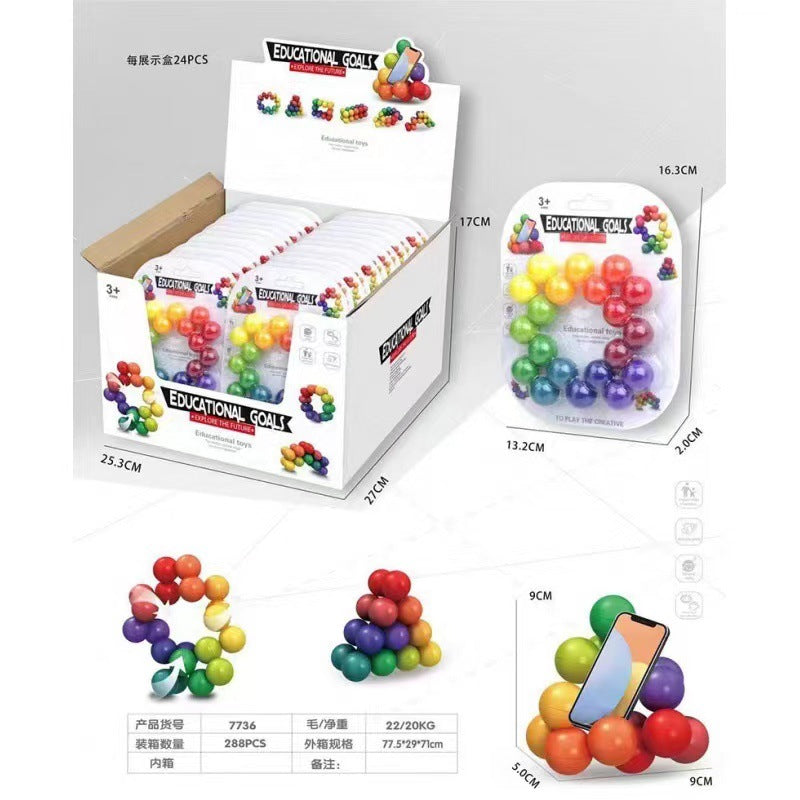 Transformable Bead Fidget Puzzle Ball – 20-Piece 3D Stress Relief Toy