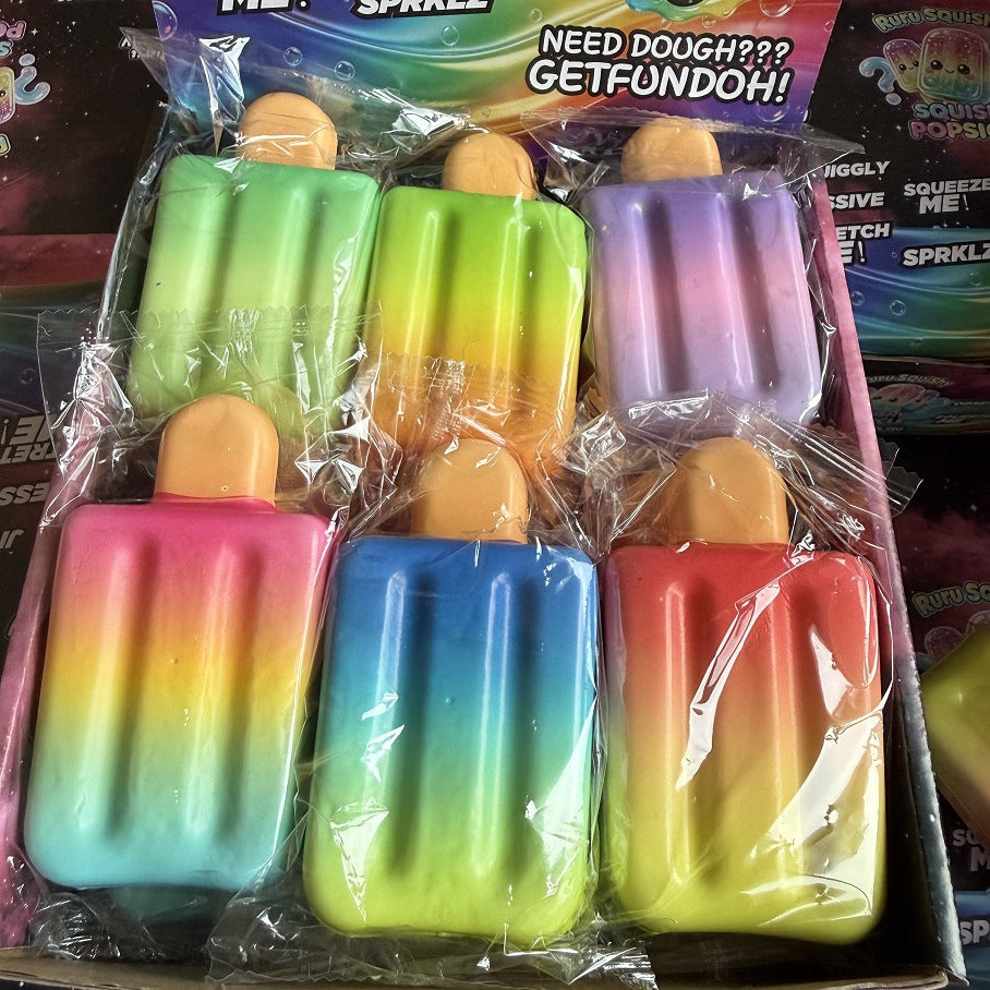 Assorted gradient popsicle squeeze toys in individual sleeves
