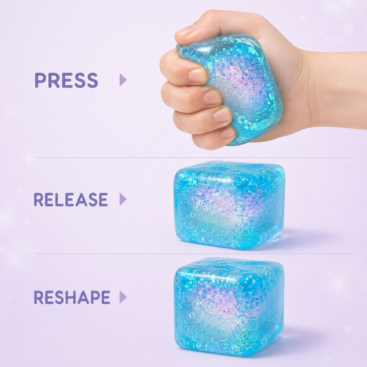 Blue aurora gel cube press release and reshape action guide