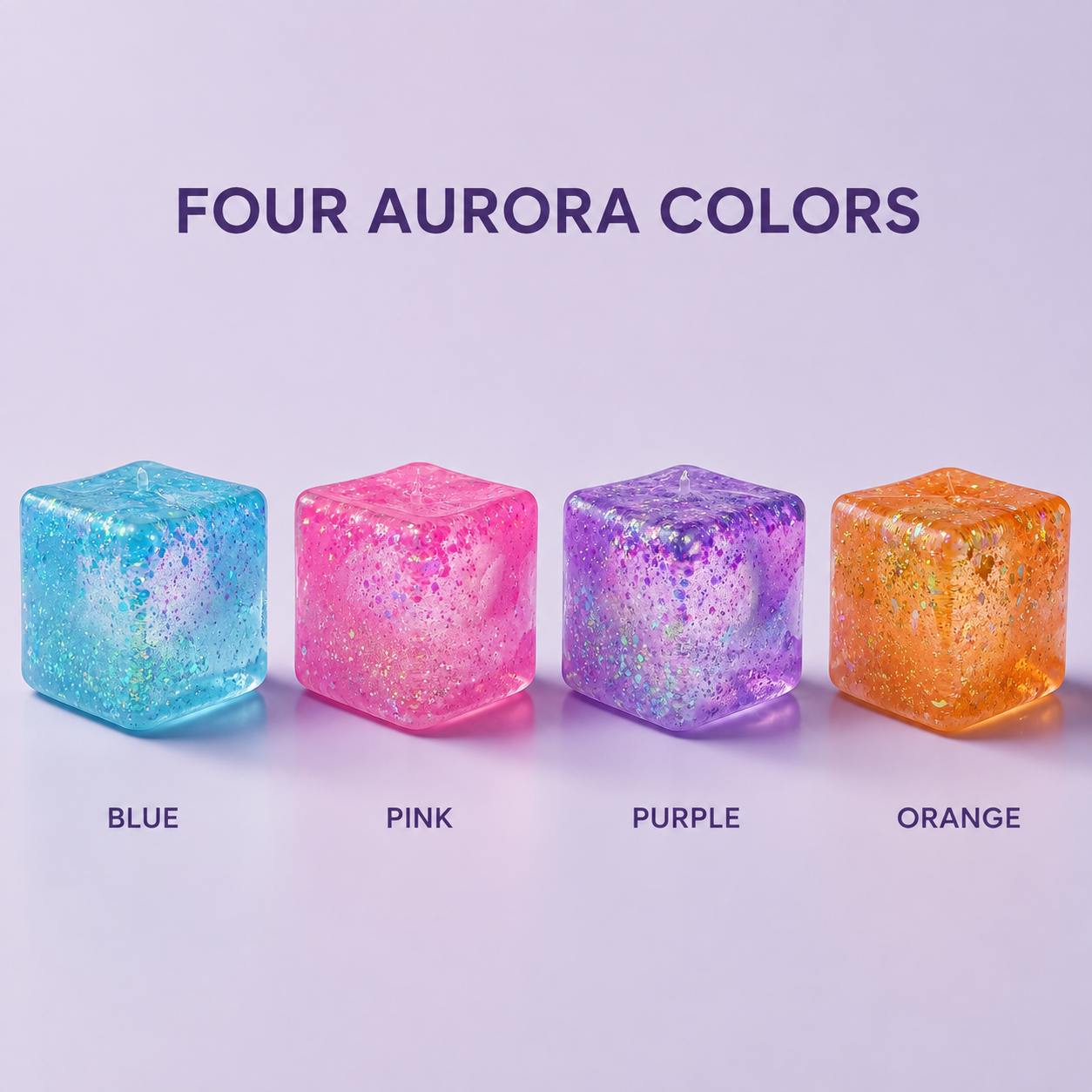 Four compact aurora gel cube colors blue pink purple and orange