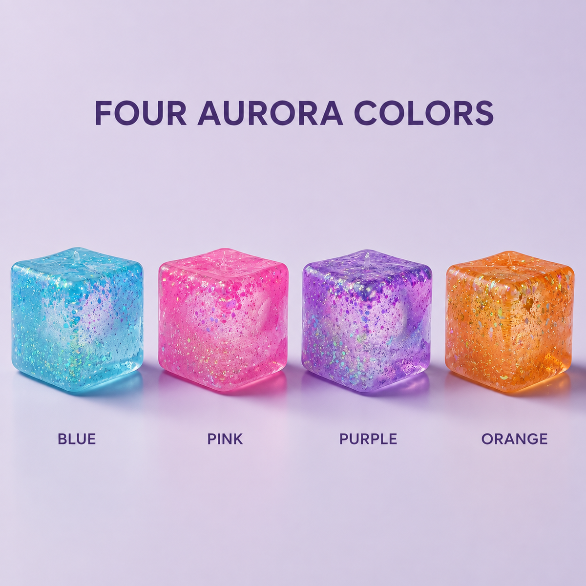 Four compact aurora gel cube colors blue pink purple and orange