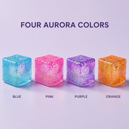 Four compact aurora gel cube colors blue pink purple and orange