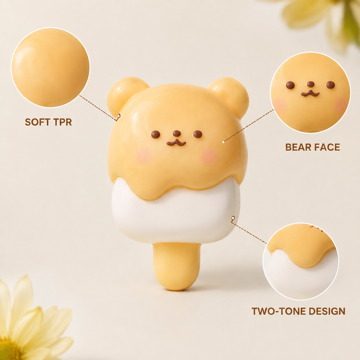Bear Ice-Cream TPR Sensory Squeeze Toy material face and two-tone features