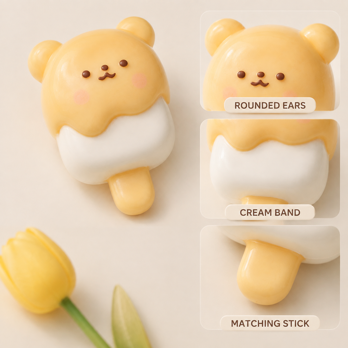 Bear Ice-Cream TPR Sensory Squeeze Toy ears cream band and stick details