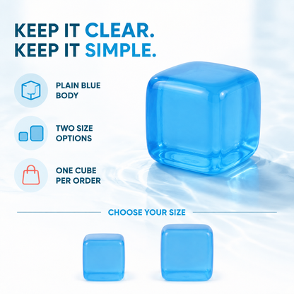 Blue transparent squeeze cube product features