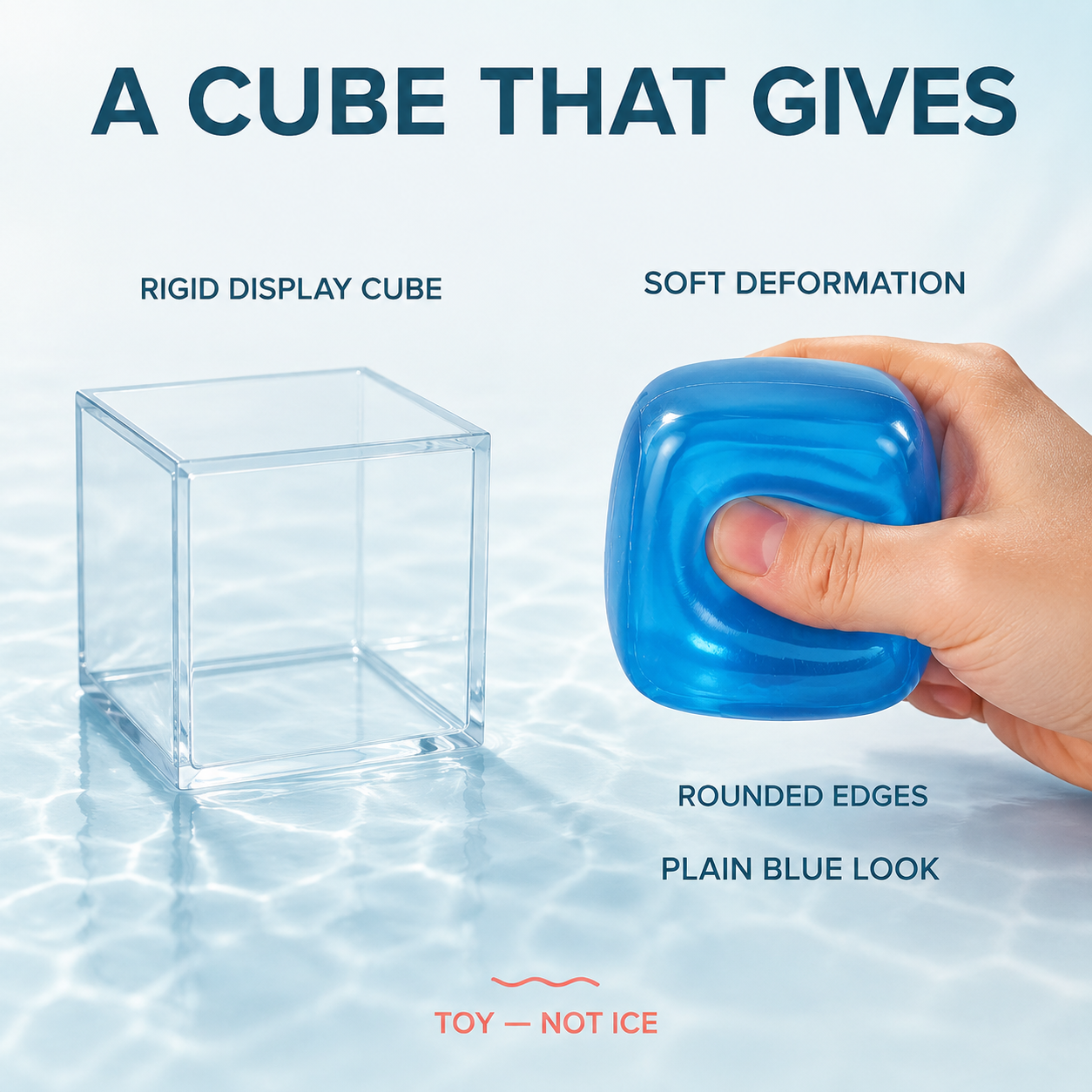 Blue transparent squeeze cube comparison
