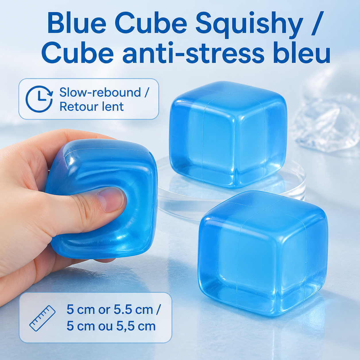 Blue cube squishy bilingual size and feature image