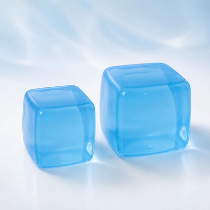 Blue transparent cube squishy toys in two sizes