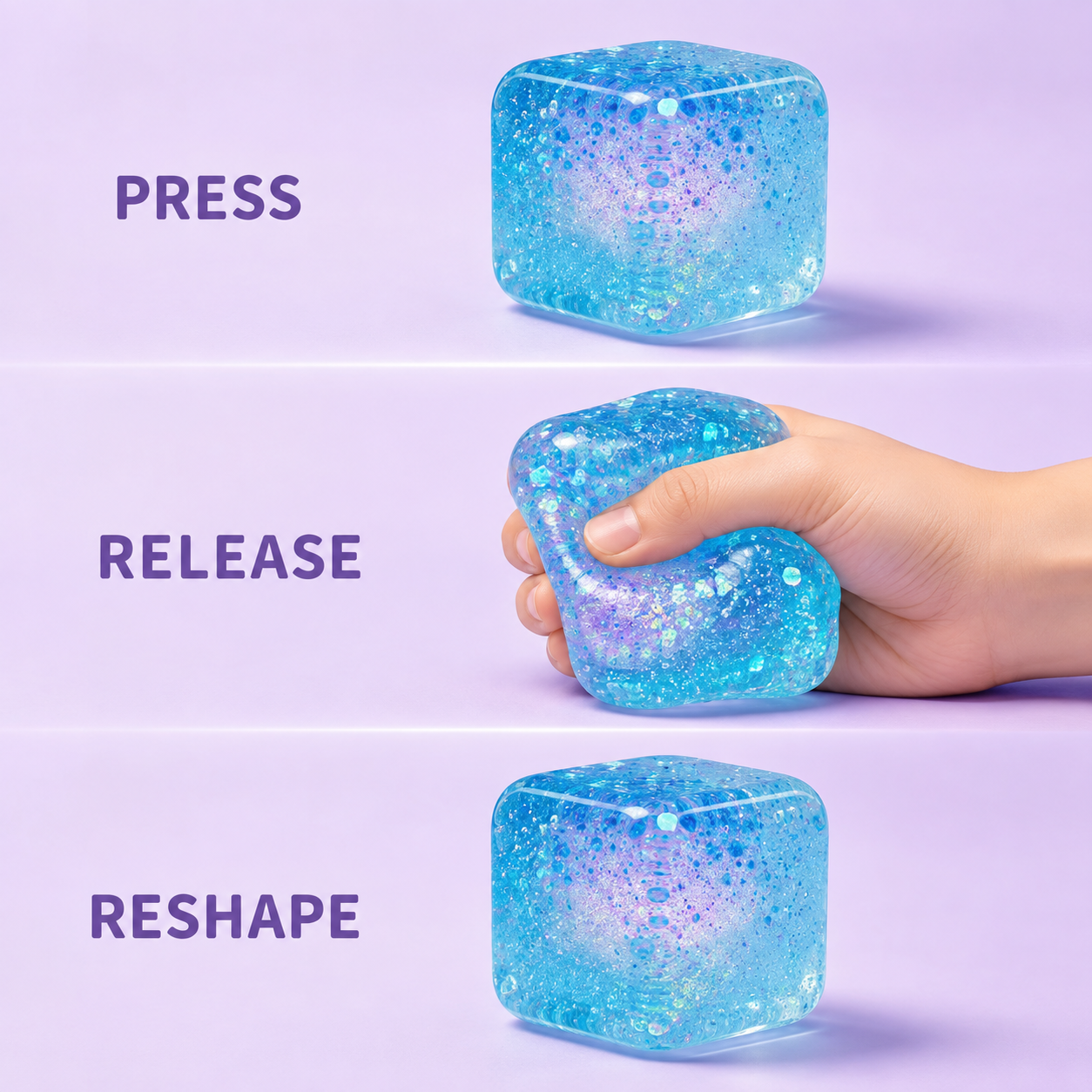 Blue aurora gel cube press release and reshape action guide