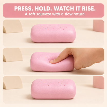 Pink cake squishy press hold and slow return sequence