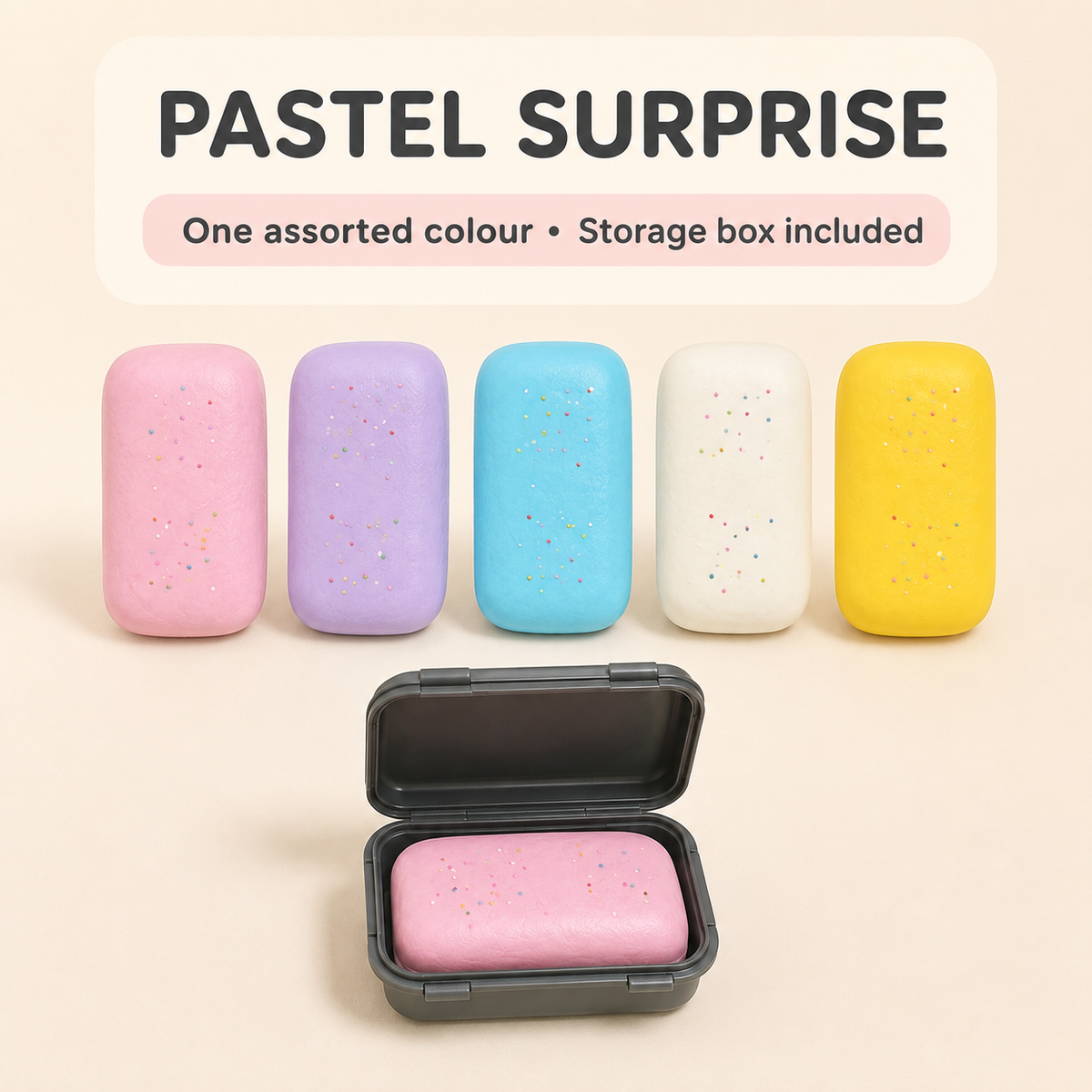 Pastel assorted cake squishy colours with included storage box