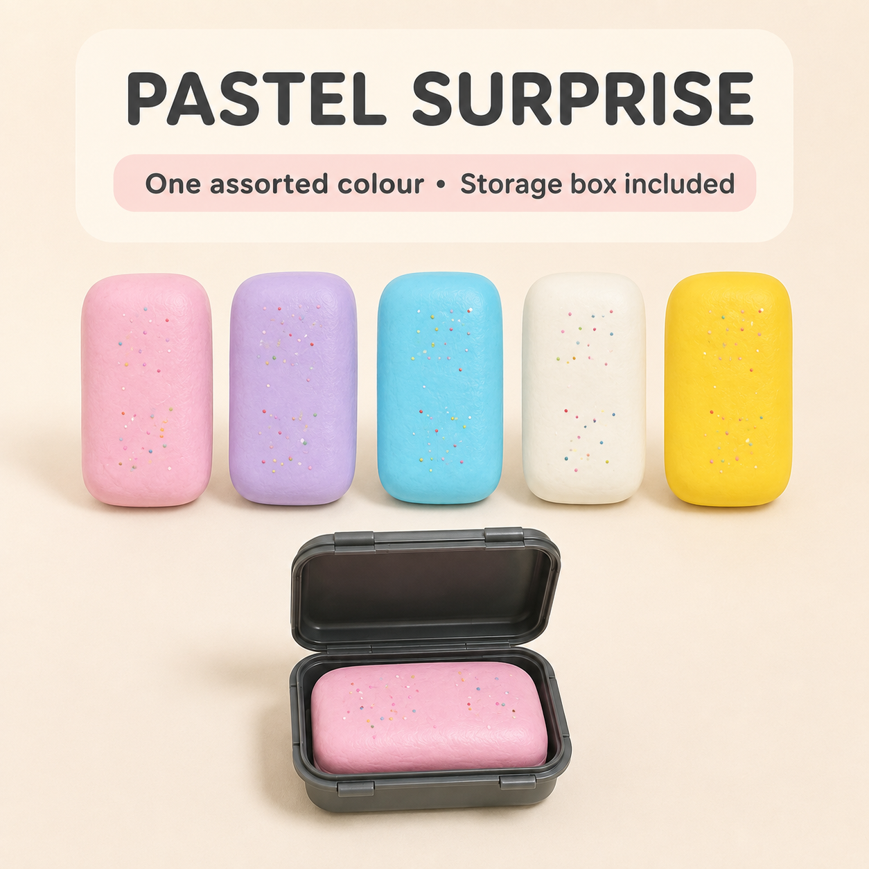 Pastel assorted cake squishy colours with included storage box