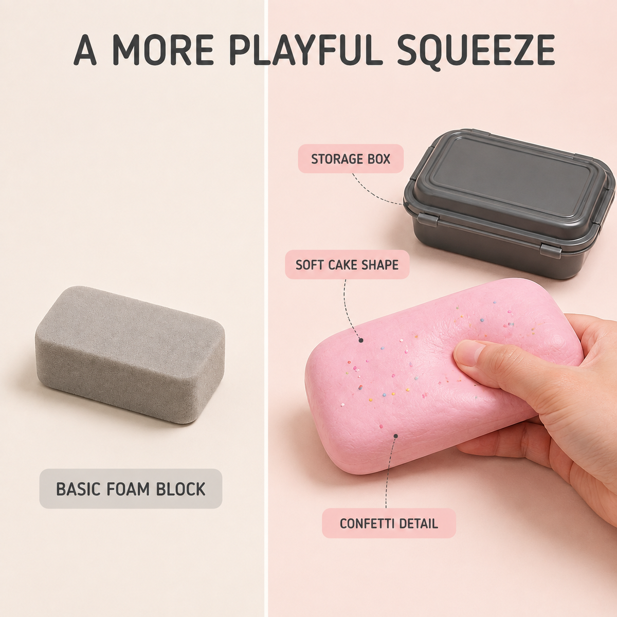 Boxed cake squishy playful shape and confetti detail comparison