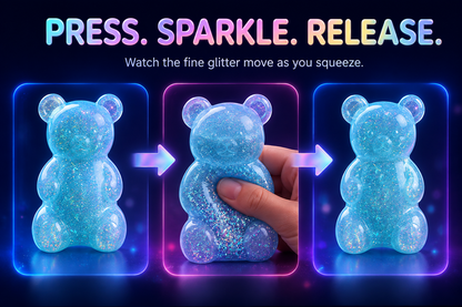 Glitter gummy bear press sparkle and release sequence