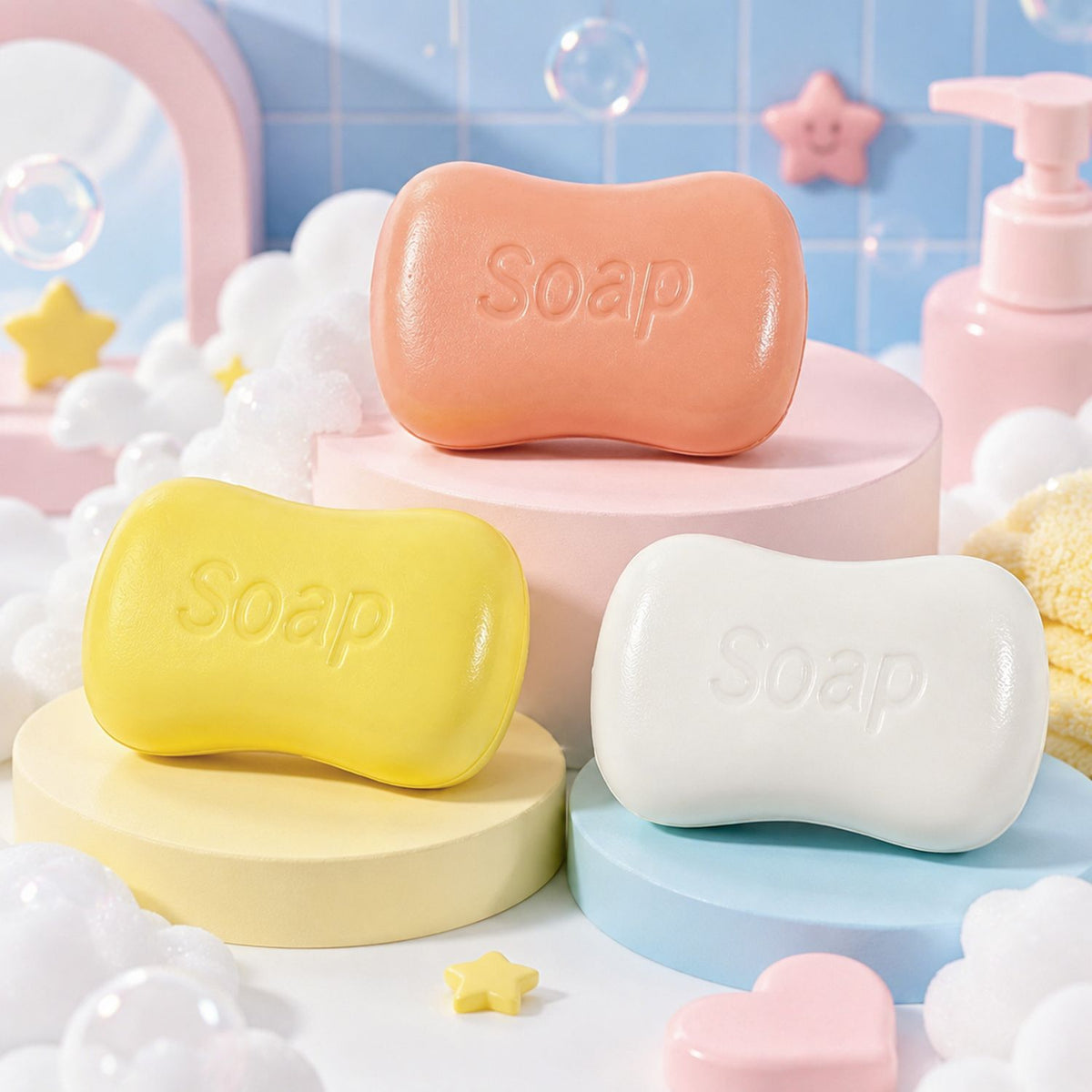 Coral yellow and white soap-shaped squishy assortment