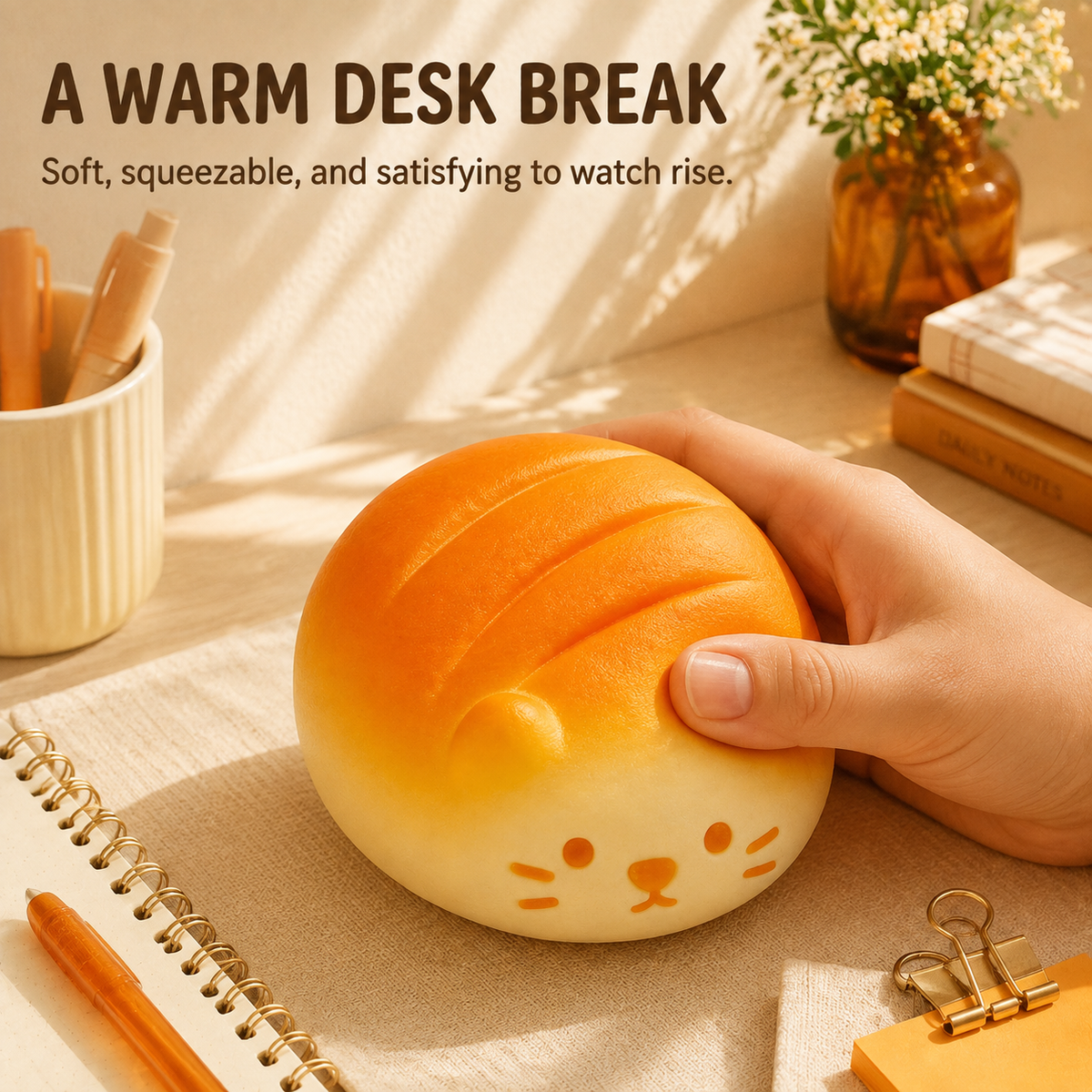 Bread cat squishy desk lifestyle