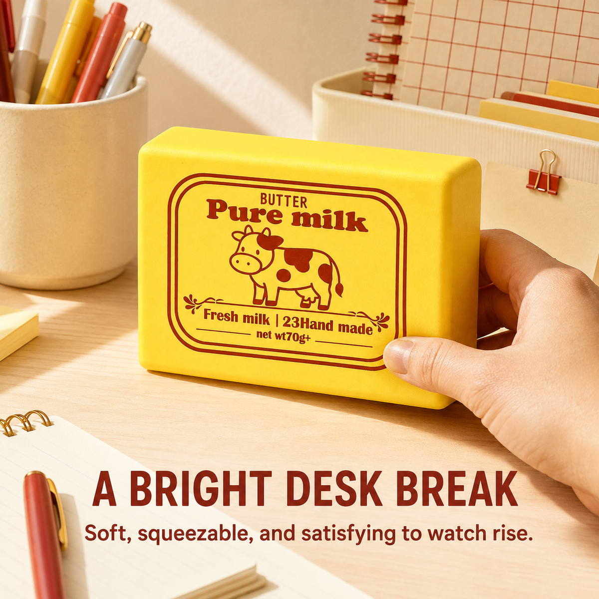 Butter milk block squishy desk lifestyle