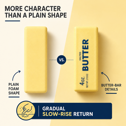 Butter-bar squishy compared with a plain foam shape