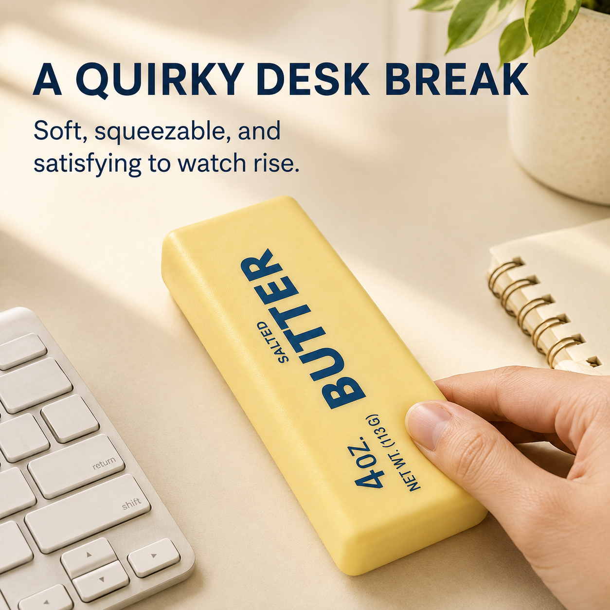 Butter stick slow-rise squishy as a quirky desk break