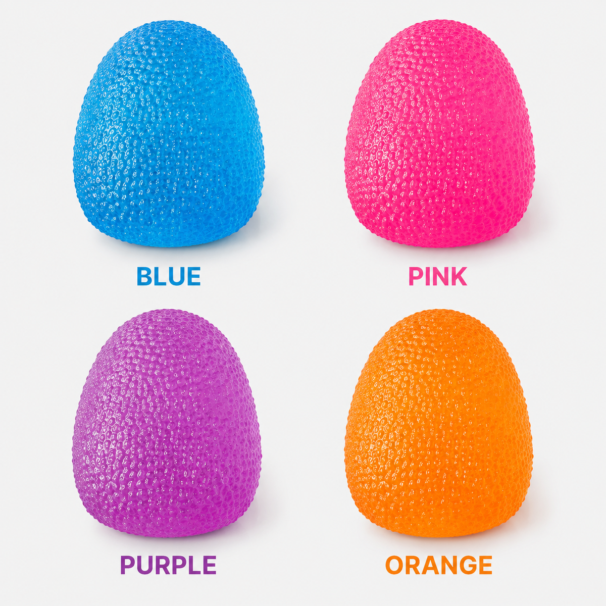 Blue pink purple and orange textured gel toy colors