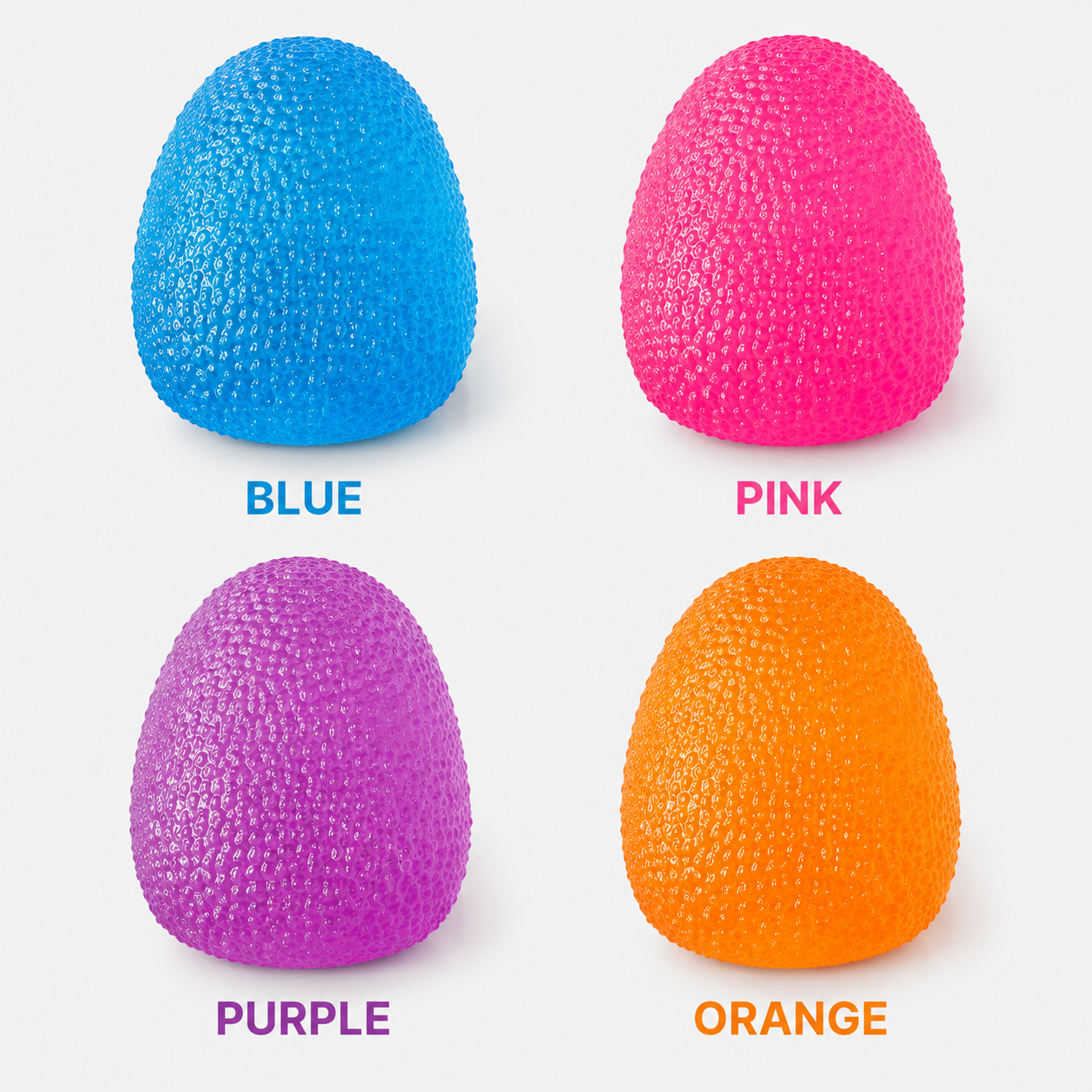 Blue pink purple and orange textured gel toy colors