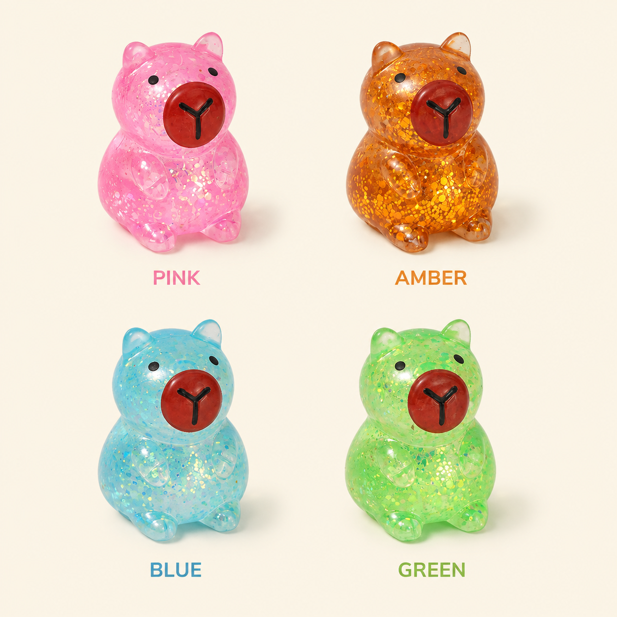 Pink amber blue and green gel capybara colors
