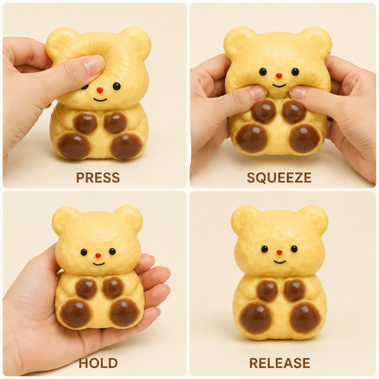 Caramel bear press squeeze hold and release guide