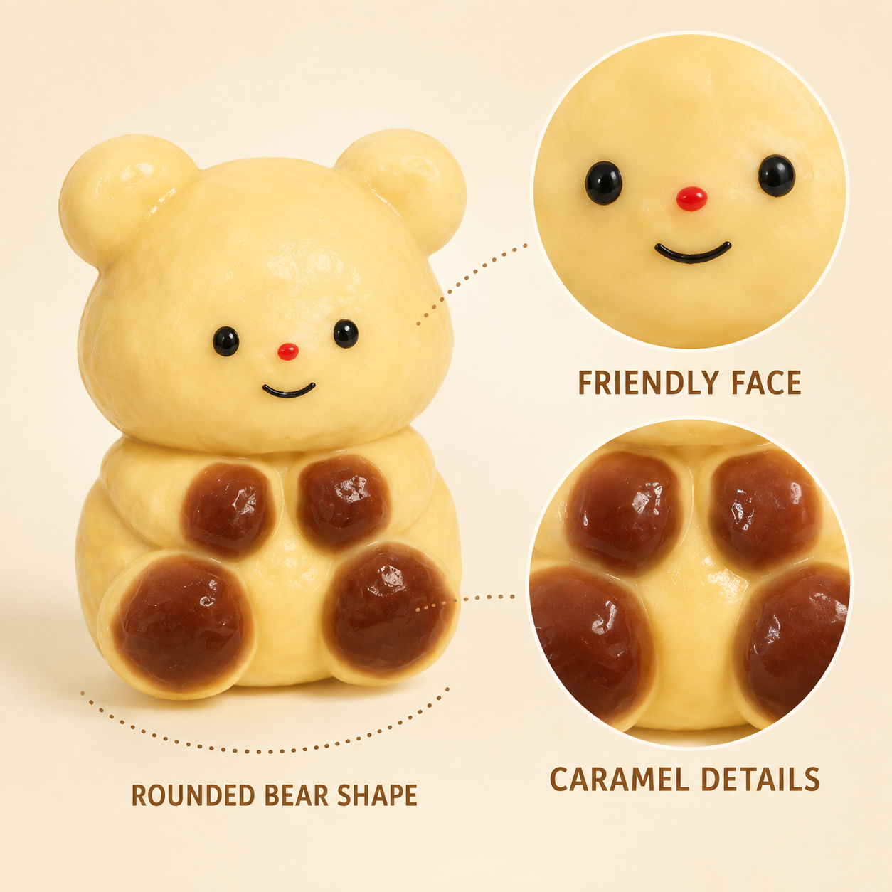 Caramel bear friendly face rounded shape and caramel details