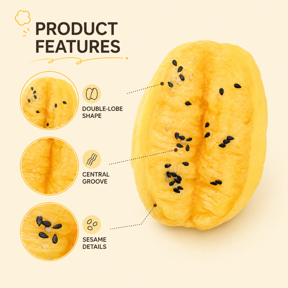 Youtiao toy double-lobe groove and sesame details