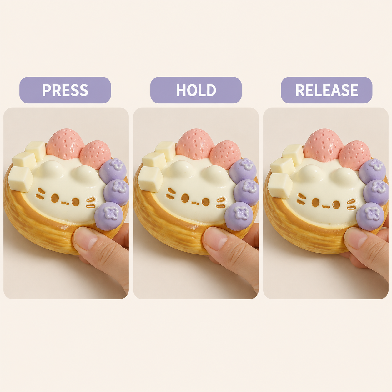 Cat egg-tart press hold and release guide