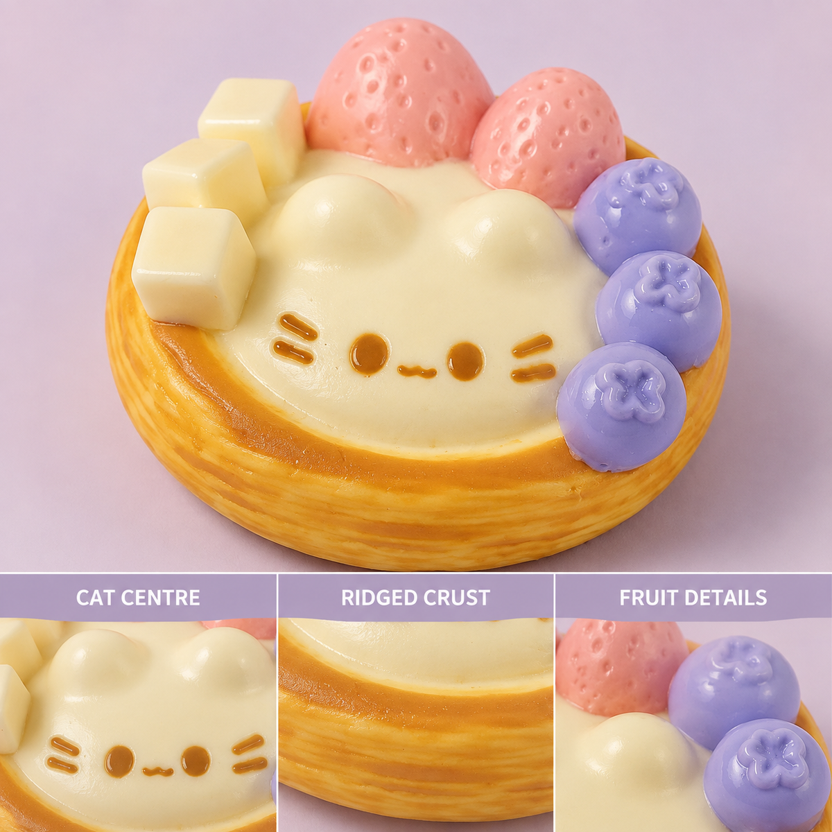 Cat egg-tart centre crust and fruit details