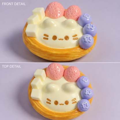 Cat egg-tart front and top details