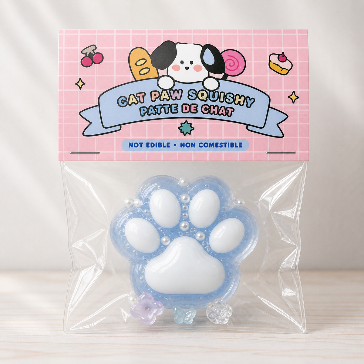 Cat paw squishy in bilingual individual pouch