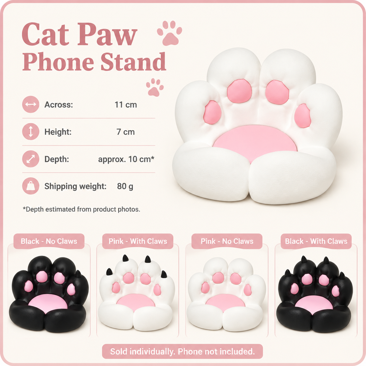 Cat Paw Phone Stand — Pink - No Claws — specification_detail