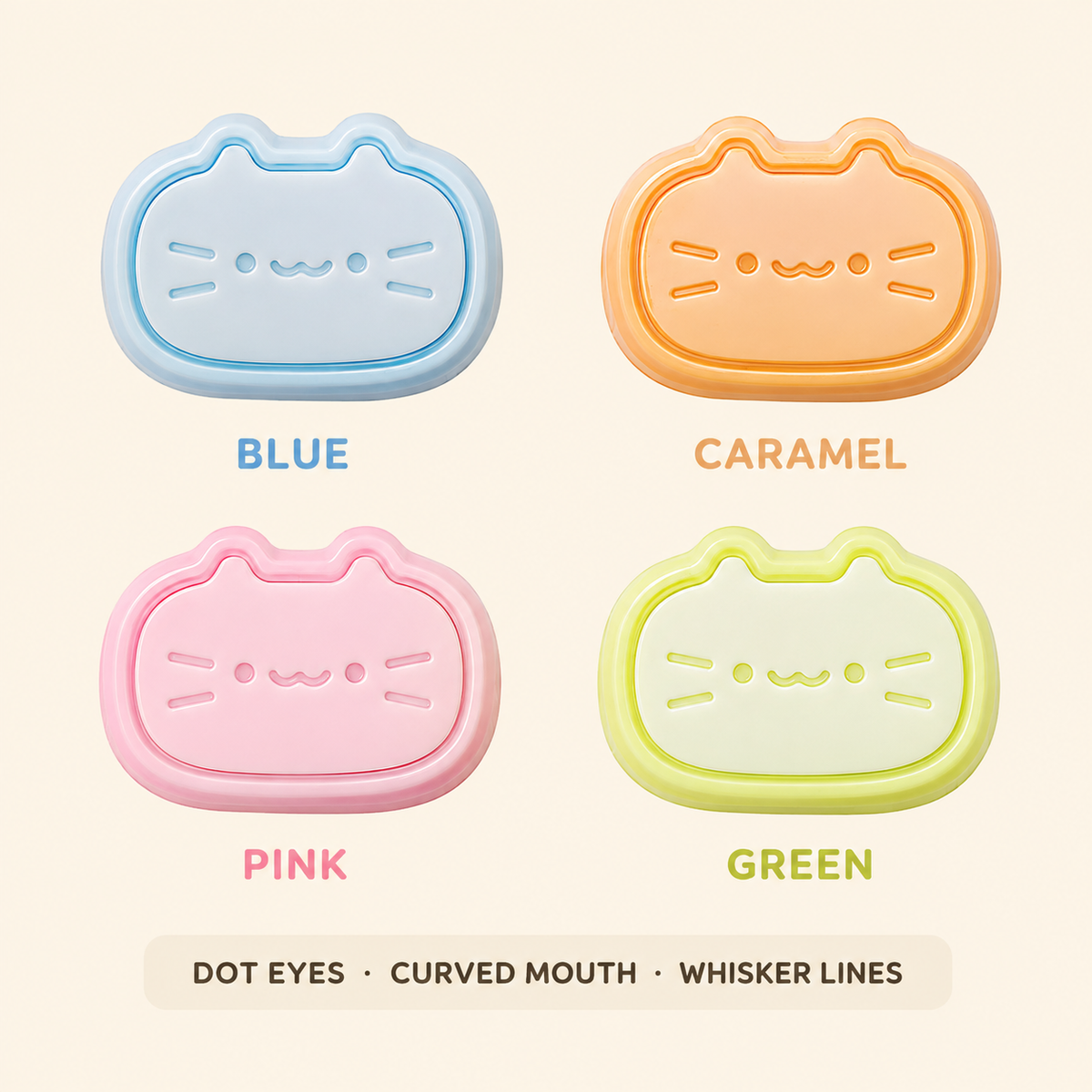 Blue caramel pink and green cheese-cat color guide