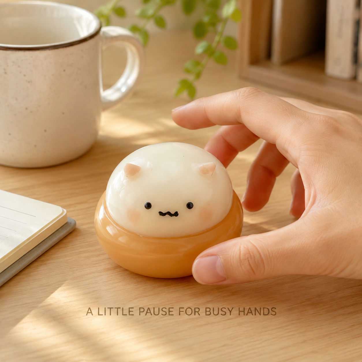 Chestnut puppy sensory toy in a cozy desk scene