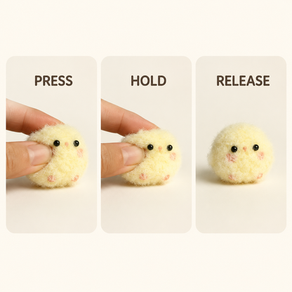 Yellow fuzzy chicken press hold and release guide